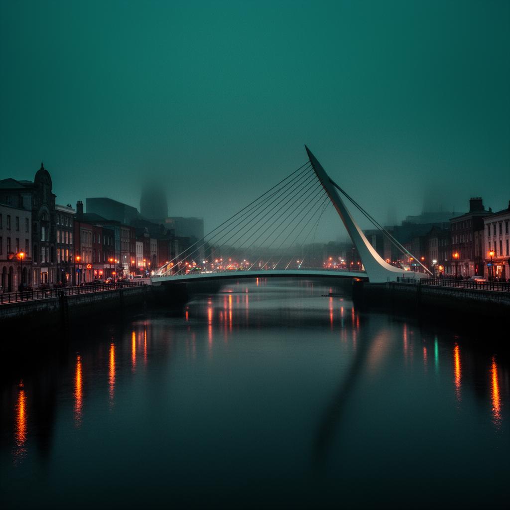 Dublin city at dusk, River Liffey reflections